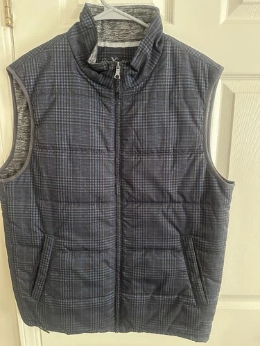 Robert Graham X Collection Puffer Vest Mens Large Navy Blue Glen Plaid Full Zip - product listing photo