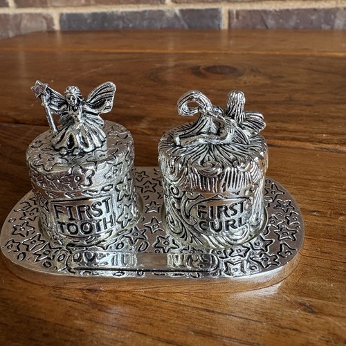Baby's First Tooth and First Curl Trinket Boxes with Engravable Tray CBK