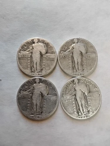 1927 1928 1929 1930 Standing Liberty Quarters🔥90% Silver $1Face Lot Of 4 #SL19