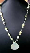 Vintage Zad Mother of pearl Beaded pendant Necklace  20"
