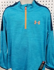 Boys Kids Youth UNDER ARMOUR Long Sleeve shirt Zip Pullover Deceit Blue Size 4