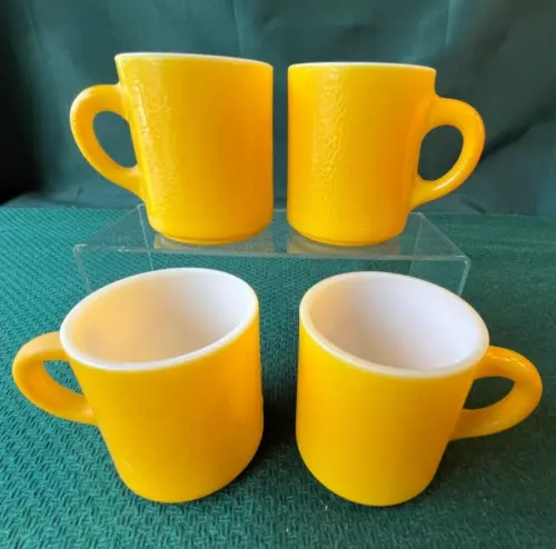 Vintage Hazel Atlas Yellow Orange Peel Coffee Mug Set Of 4