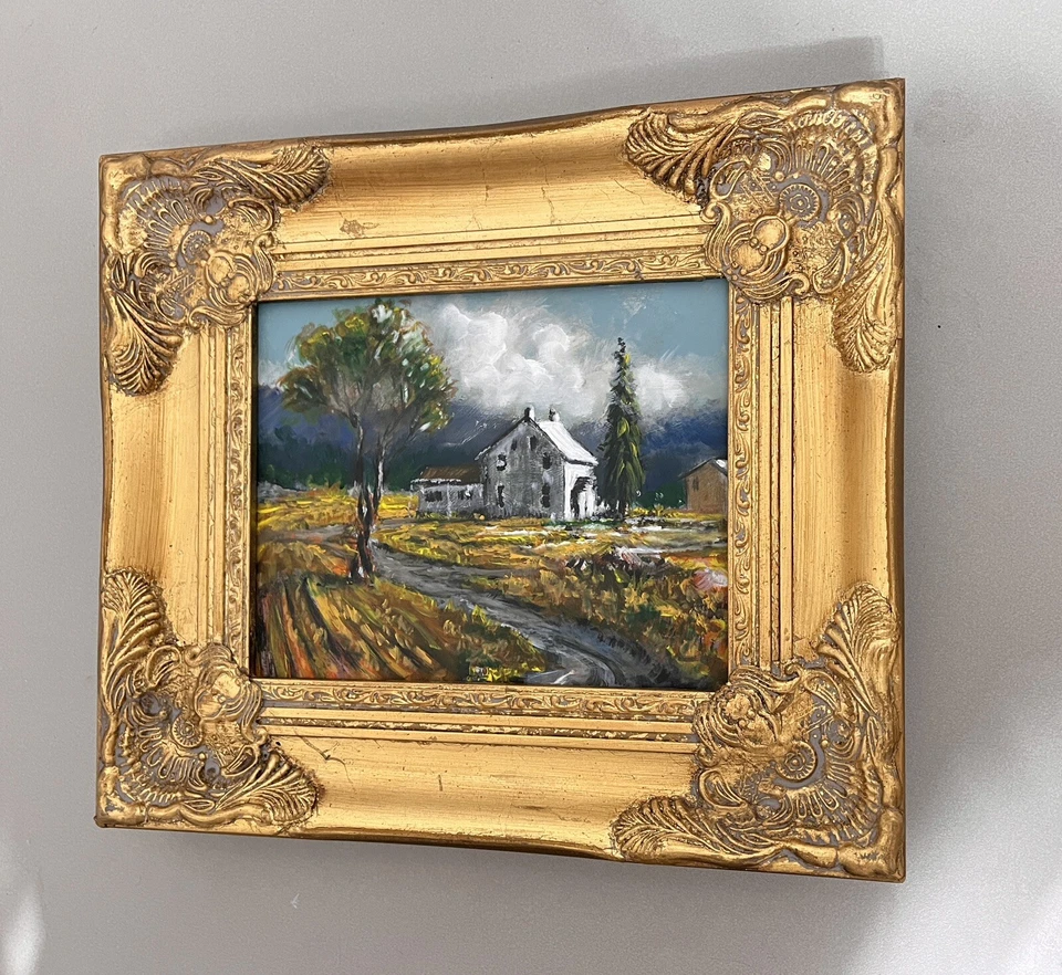 Пленэр картина маслом Blue Ridge горы оригинальный пейзаж золотая декоративная рама - Изображение 4 из 4