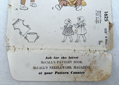 McCall Vtg ORIGINAL 1625 Toddlers Dress & Diaper Panties Sz 6 Mos. Baby 1951 - Picture 6 of 15