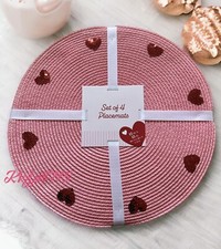 Valentine  s Day Heart Placemat Set Of 4 " 15X 15   Kitchen Love Pink Red