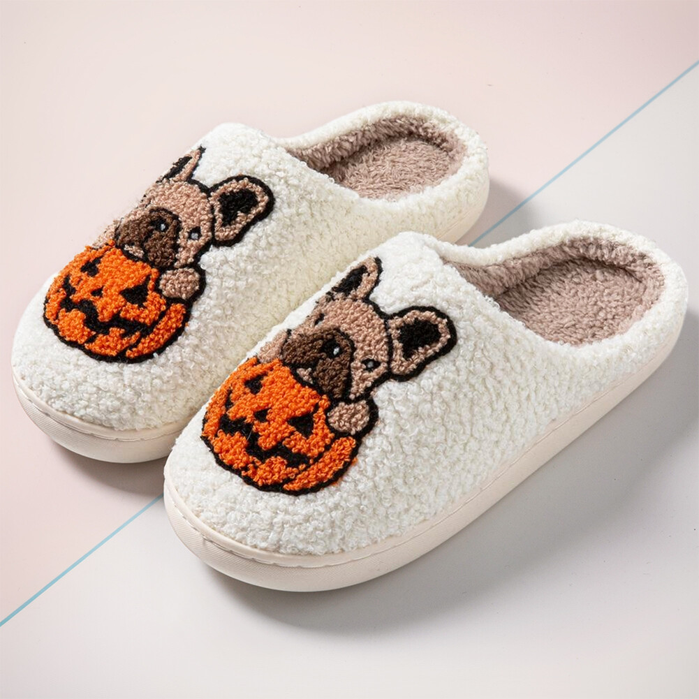 APL Halloween Zucca Cane Peluche Pantofole Comode Morbide Pelose Ciabatta per Inverno