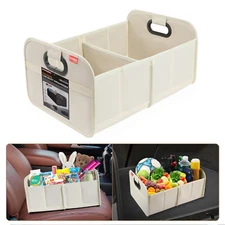 Beige Car Trunk Organizer Collapsible Multi Compartment for Car Suv Truck Sedan