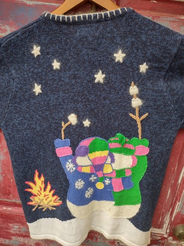 Snowman Holiday Women's Sweater Roasting Smores Quacker Factory M - Picture 5 of 7