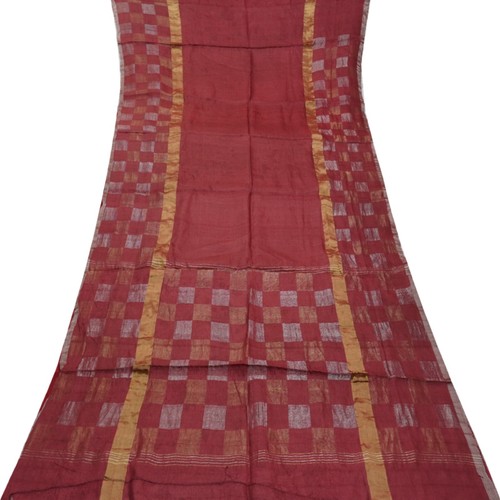 Vintage Orange 100% Pure Soie Tissé à la Main Sari Vestige 3.7m