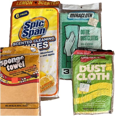 Vintage Lot of 4 Kitchen Cloths   Spic & Span, Sponge Towel, Dust Cloth & Dottie