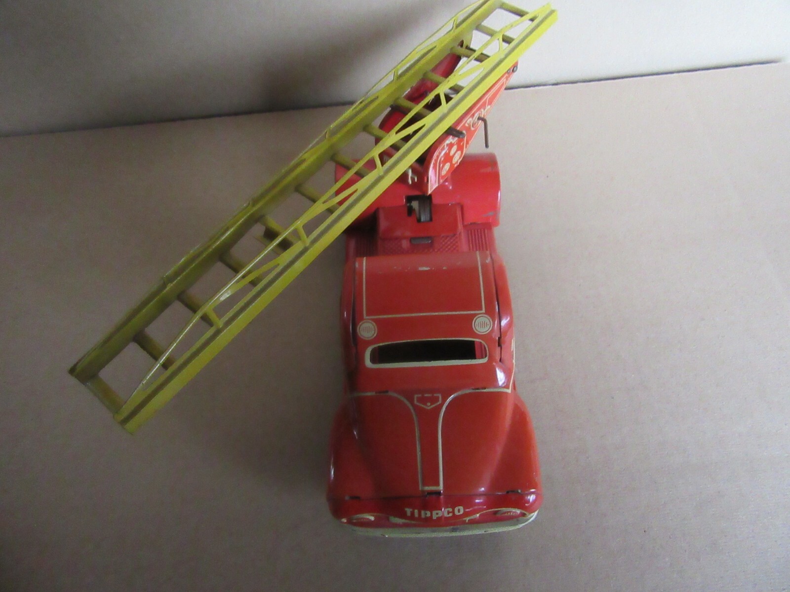 Vintage 1950 – Camion De Pompiers Tippco – Zone US – Tôle – Friction – Long 17,6 Cm