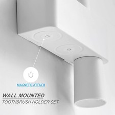 Wall Mounted Toothbrush Toothpaste Holder with 2 Cups for Bathroom Organizer