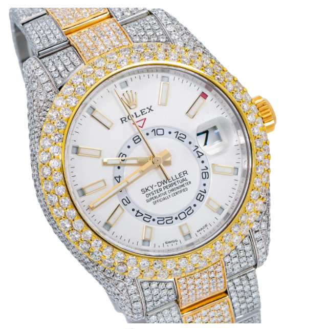 Rolex Sky-Dweller 42mm Two-Tone White Dial Custom Fully Pave Diamonds - 326933 image 2