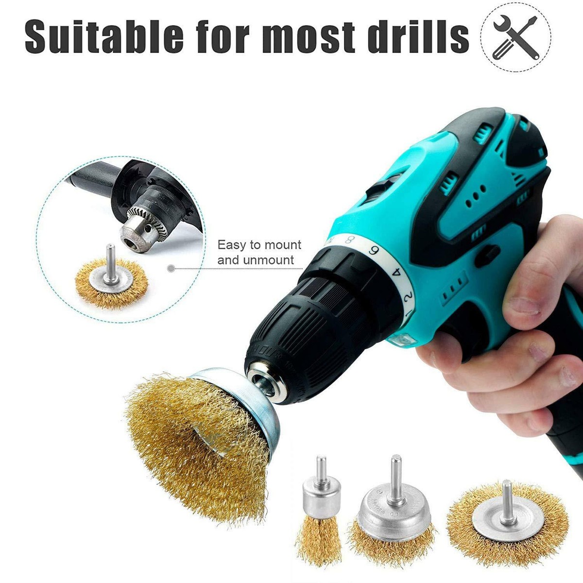 Lot De 9 Brosses Rotatives En Fil D'Acier Pour Perceuse - Décapage & Polissage - Neuf