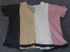 Umgee Womens Blouse Medium pink striped pullover designer top casual