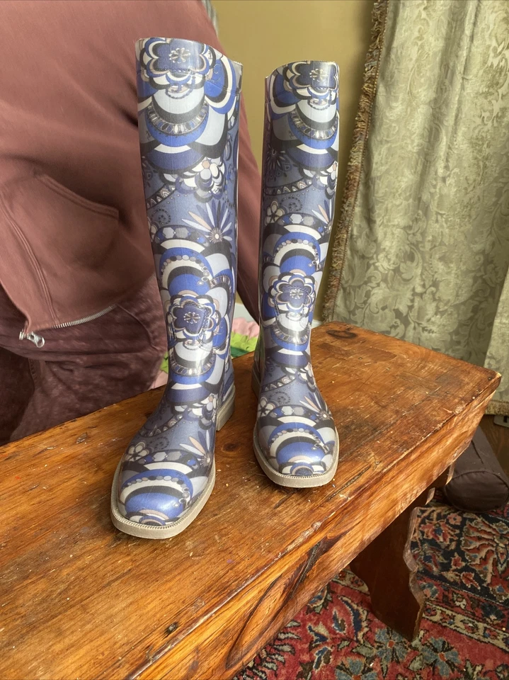 Emilio Pucci Botas de Lluvia Gris/Azul Talla 38 Auténticas Sin Rasguños Foto 2 de 4