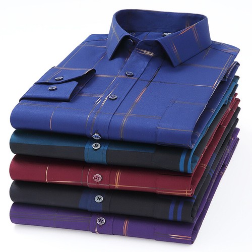 Mens Dress Shirts Formal No Ironing Elastic Long Sleeves Business Casual Shirts - Picture 2 of 18