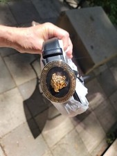 NWT Versace Medusa Buckle Leather Belt Black Gold 42 / 105cm w/ Dust Bag & Tags