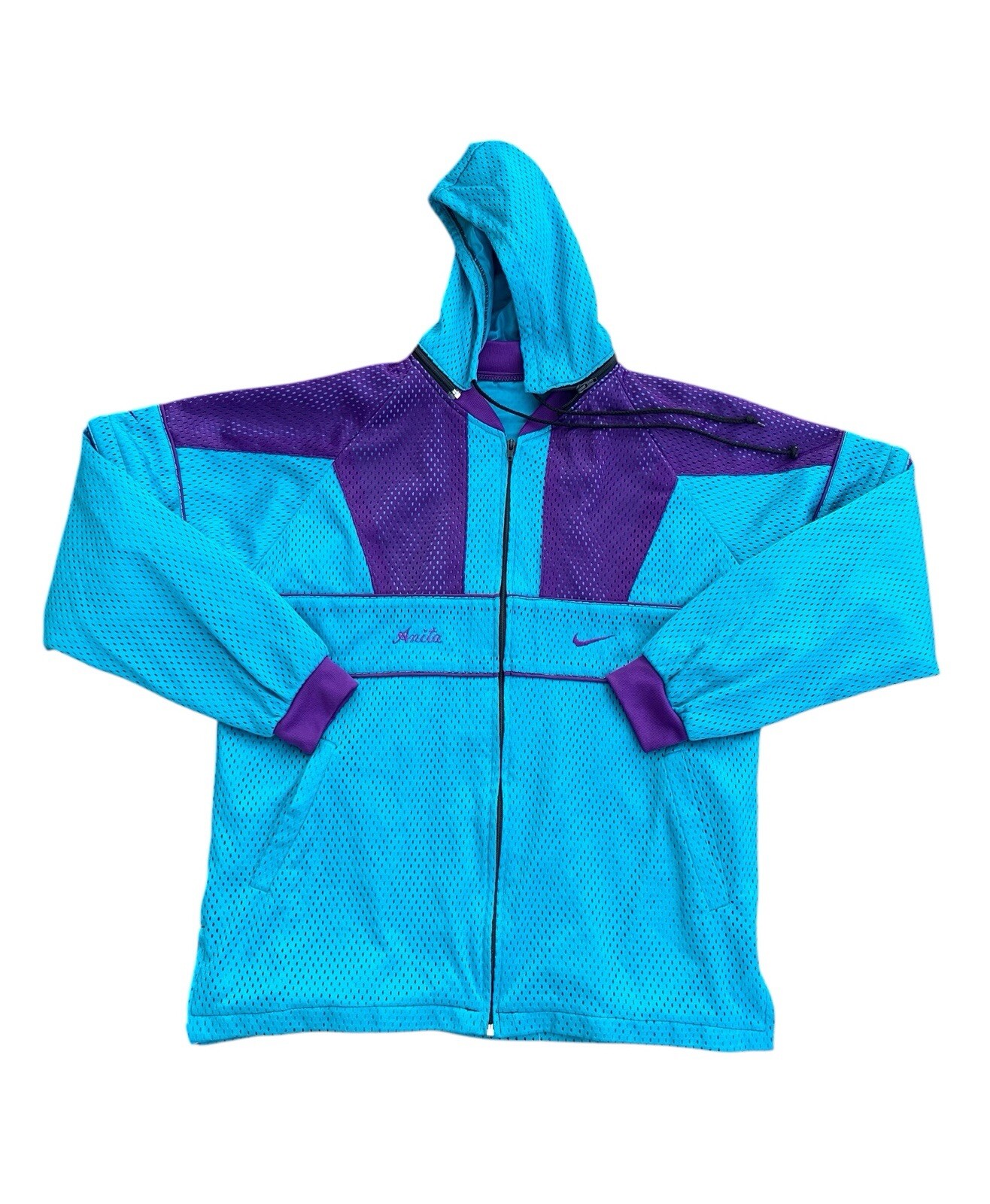 Vintage 90s Nike Teal and Purple Big Swoosh Mesh Windbreaker Jacket Size XXL