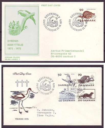 e5163/ Denmark (2) Cat/Cats Kingfisher Bird FDC Cover 1975 with Panda WWF Cancel