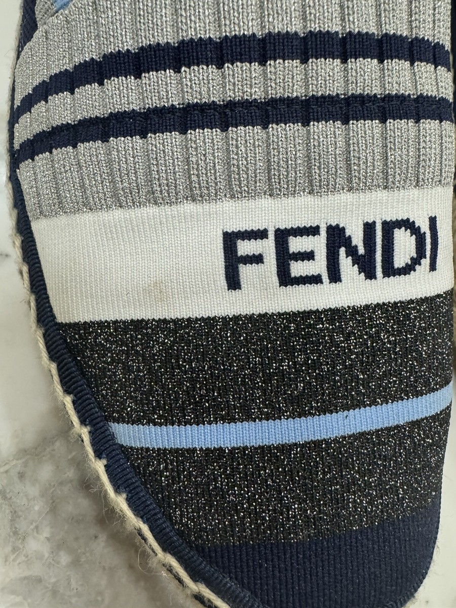 100% Authentic Fendi Stretch Knit Metallic Espadrille Dark