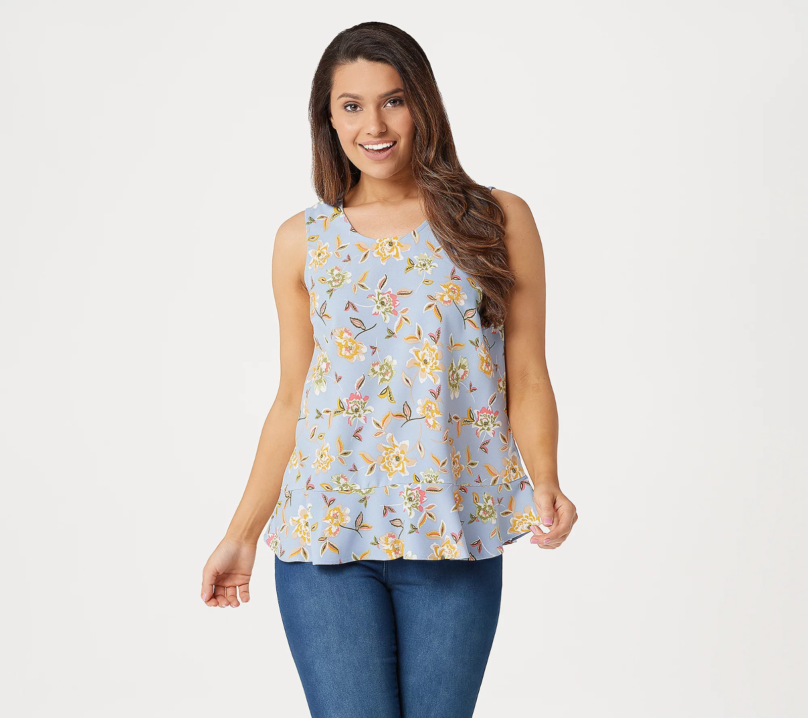Denim & Co. Printed Sleeveless Tank Top with Flutter Bottom Multicolor 1X