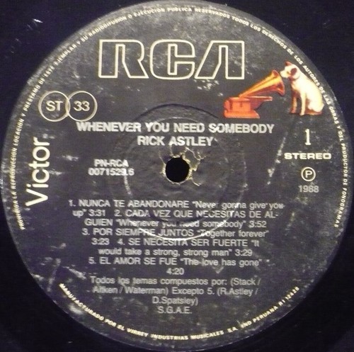 RICK ASTLEY Whenever You Need Somebody LP from PERU Pop Soul - Picture 3 of 4