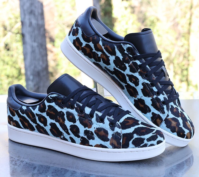 Adidas Stan Smith Men's Size 14 Blue Leopard Print Custom Adidas Stan Smith Men's Size 14 Blue Leopard Print Custom