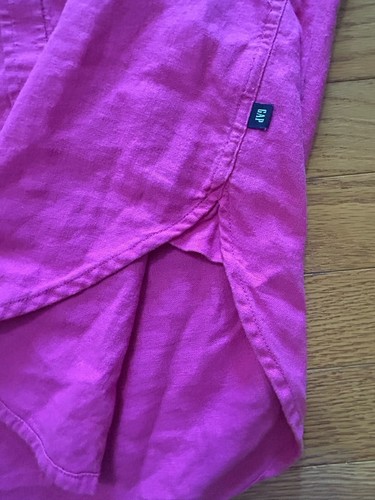 Gap Shirt Womens L Hot Pink Button Up Linen Blend Boyfriend Shirt Long Sleeve - Picture 7 of 8