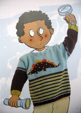 Knitting pattern copy 1965.   Childs dinosaur sweater.   22-26" chest.  Cotton