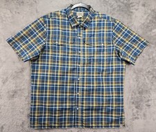 L.L. Bean Shirt Mens Large Blue Yellow Plaid Short Sleeve Pocket Button Down GUC