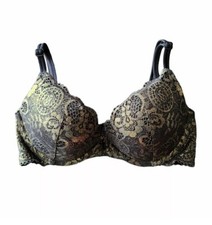 Victoria’s Secret Very Sexy Push Up Bra 34C Gold Metallic Lace Black Padded Bra