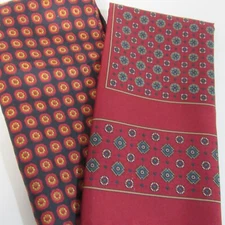 2 Pocket Squares Small Scarves  Red 13"/14" Preppy Patterns
