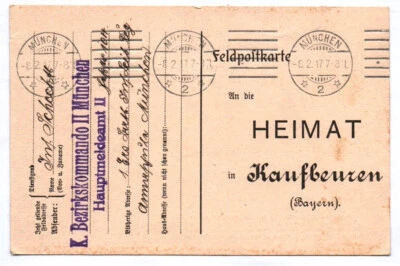 Feldpostkarte K Bezirkskommando II München Hauptmeldeamt II top Abschlag 1917 - Bild 1 von 2