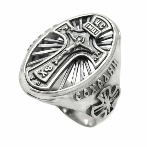 Jesus Christ Bless & Save Men's Ring Silver 925 - 第 1/12 張圖片
