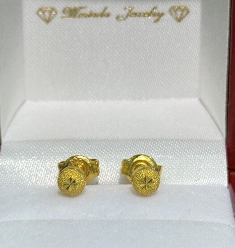 24k Solid Gold Small Stud Ball 5mm Shiny Earrings, 2.09 Grams
