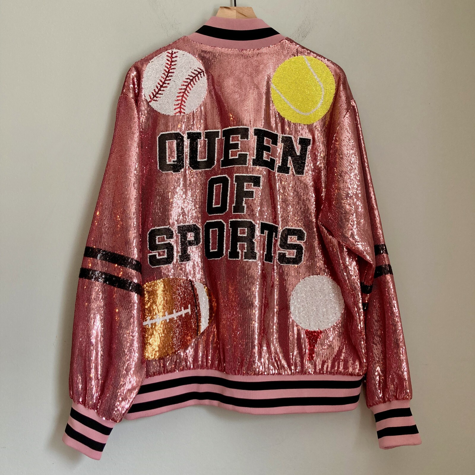 Queen of Sparkles Pink Queen of Sports Bomber Jacket … Gem