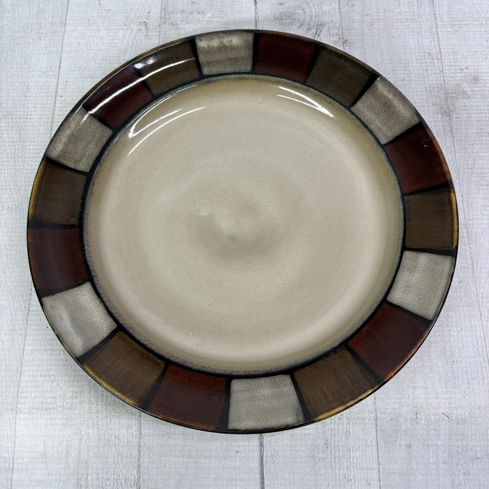 Pfaltzgraff TAOS Gray Red Tan Block Cream Center Earthenware Dinner Plates Set 3 - Image 4 of 4