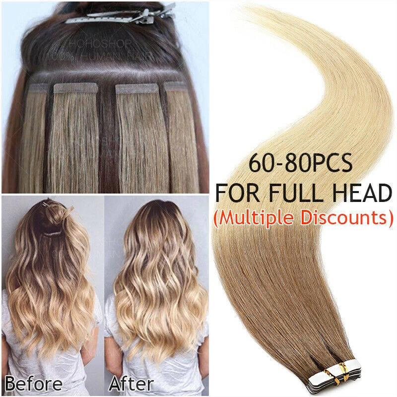 THICK Russian Tape In Human Hair Extensions Real Remy Skin Weft Ombre FULL HEAD - Image 4 of 4