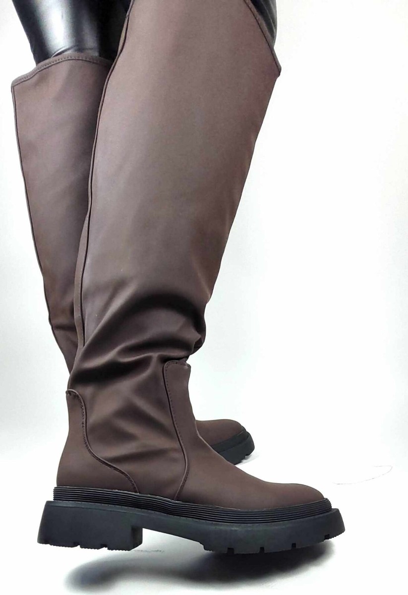 Knee High Zara Stiefel Khaki Ladies Knee High Boots Slip On Zip