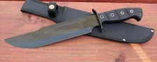 15” Black Fixed Blade Knife Bowie XL Rubber Handle Stealth Big 440 Stainless 