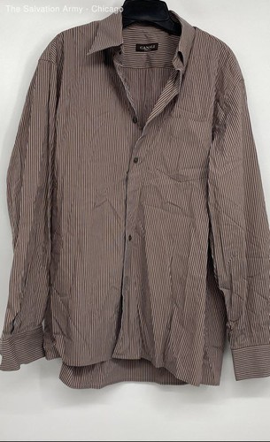 Canali Mens Brown White Striped Collared Long Sleeve Button-Up Shirt Size Large