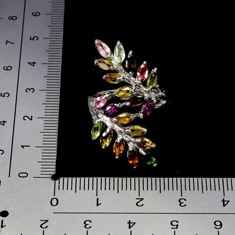 Anillo de plata de ley 925 marquesa turmalina piedras preciosas naturales joyería talla 8 Foto 3 de 4