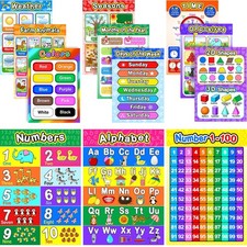 ABC Learning Posters for Kids 12 Pcs 16x11 in Alphabet Numbers Colors