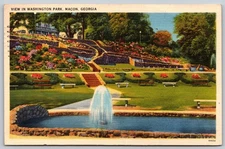 Vintage Linen Postcard Washington Park Macon Georgia 1954 Fountain AA61