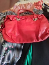 Ri2K cerise pink leather handbag with ext. pocket and zipped inner compartment