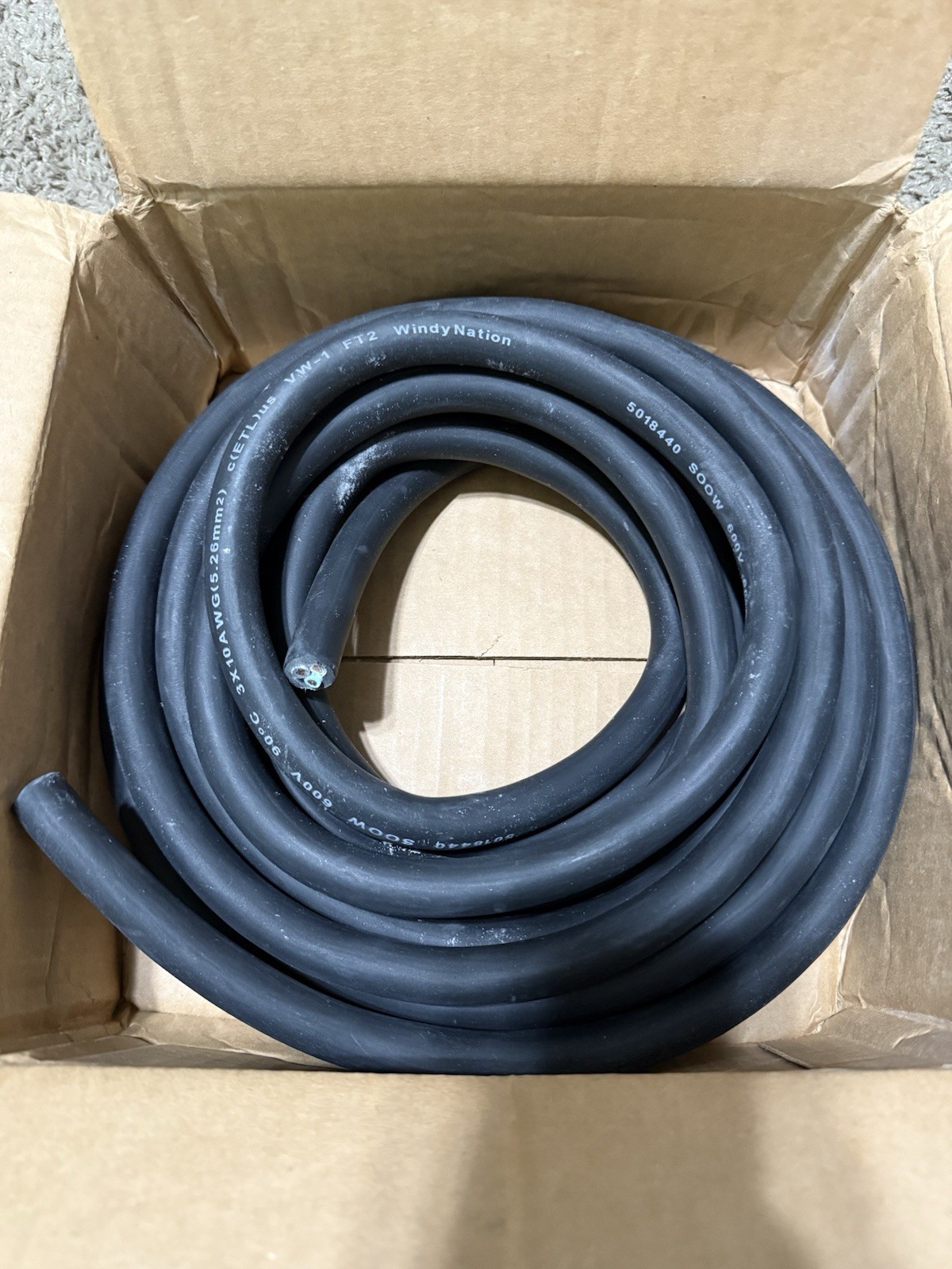 WindyNation 25 ft. 10 Gauge 3 Conductor 600-Volt Black SOOW Cable Cord