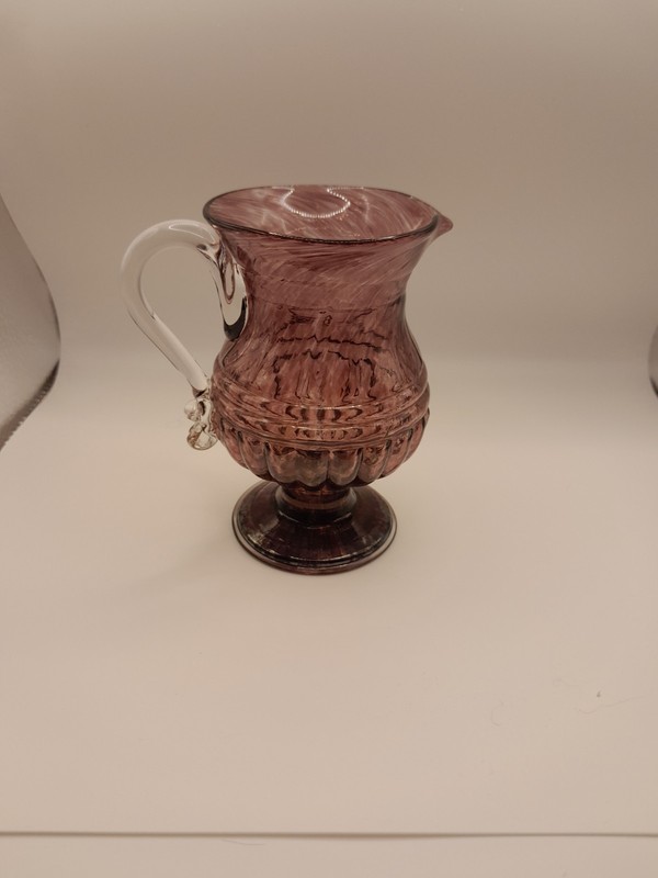 Murano Hand Made Gold Venetian Glass Pitcher Diamond  Blocks Vtg Made From Italy