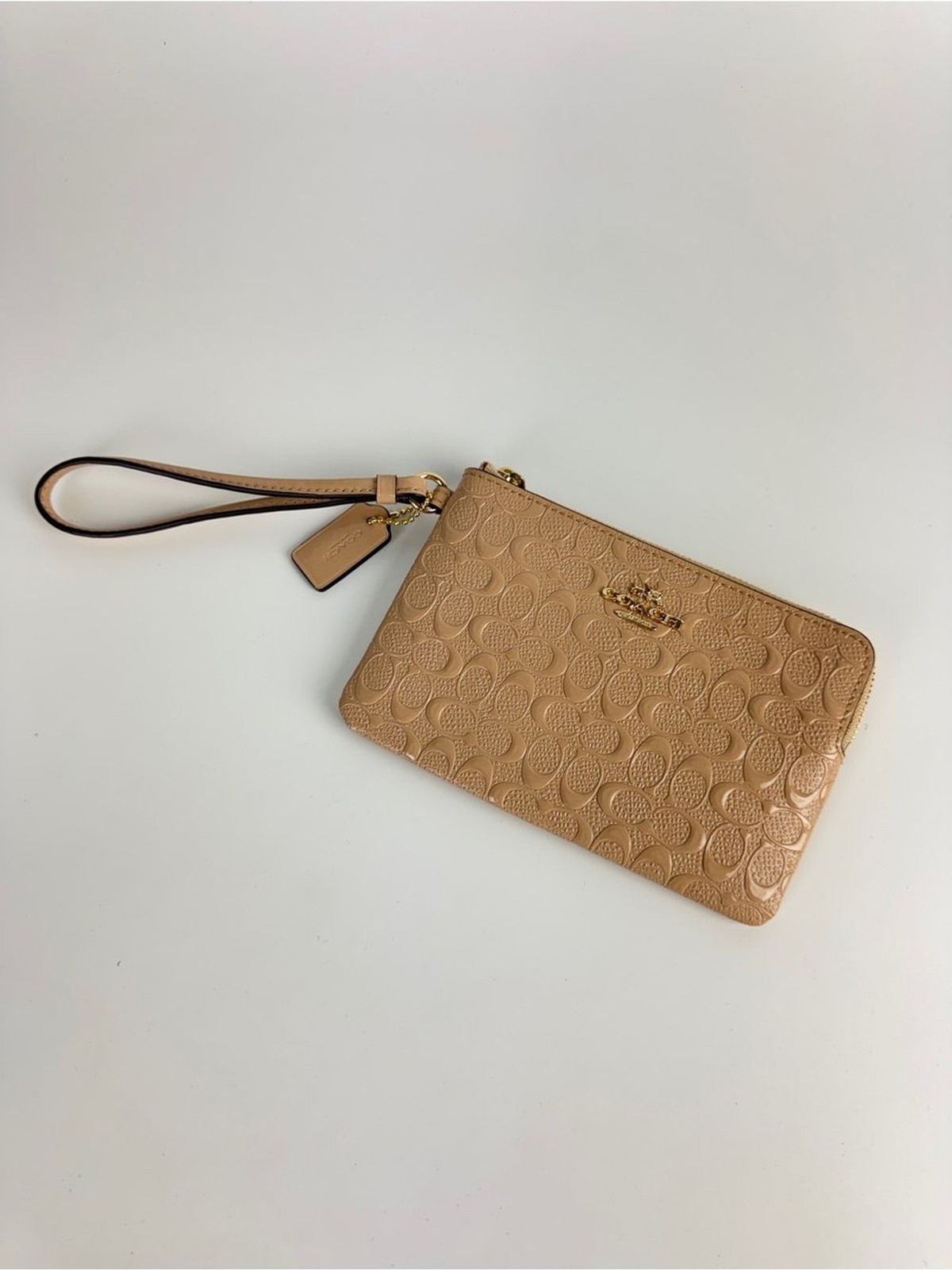 Coach Women Embossed Signature Leather Wristlet