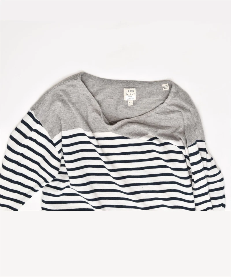 JACK WILLS Womens Loose Fit Boat Neck Jumper Sweater UK 6 XS Grey Cotton LZ10 - Image 3 of 3